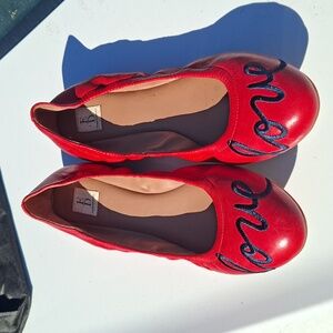 Ellen Degeneres Red 'Love' Embroidered Ballet Flats